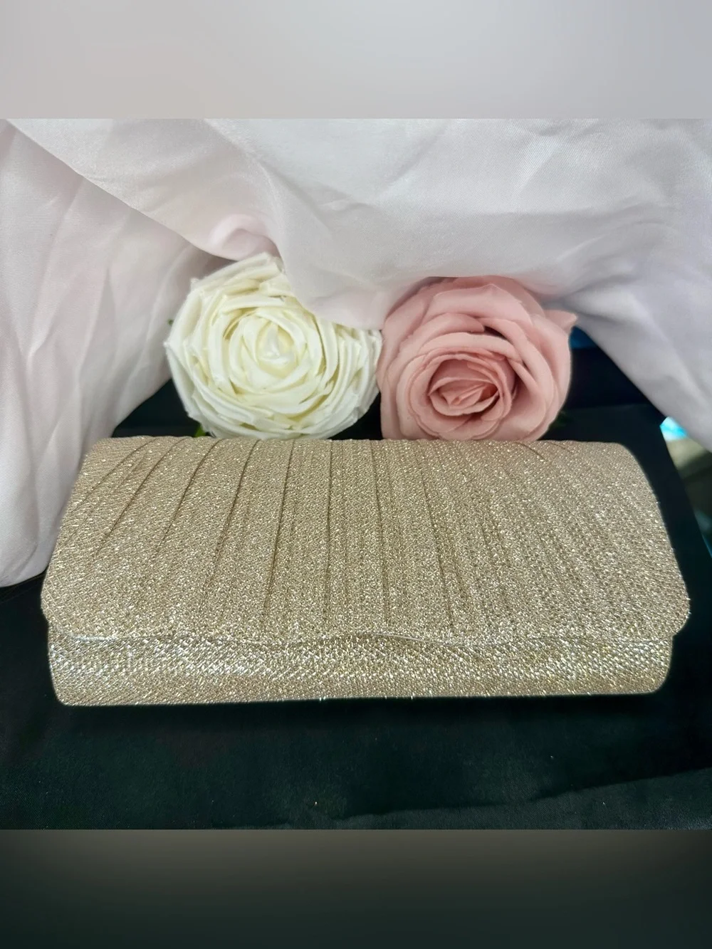 Gold Glitter Evening Clutch Bag Wedding Prom Formal Removable Chain Strap